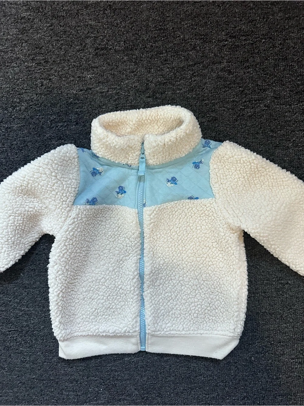 Carter's Ivory Sherpa Zip Jacket with Light Blue Yoke